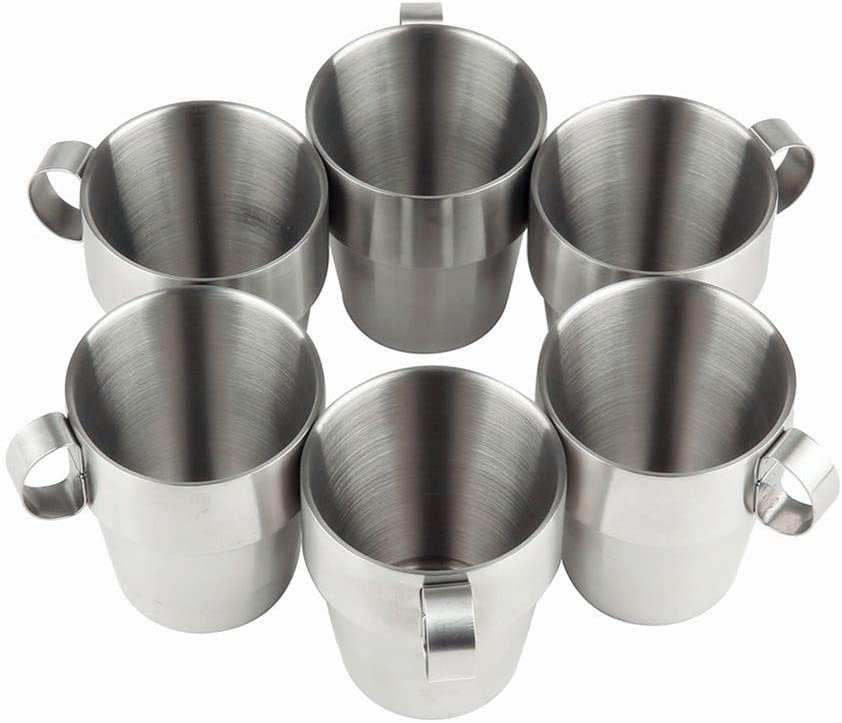 6 tazas de café de acero inoxidable de 10 oz, tazas para beber al vacío con doble aislamiento y asa
