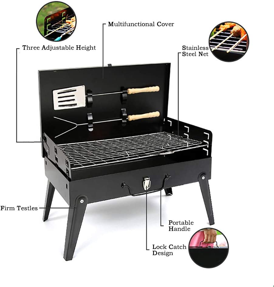 Parrilla de carbón portátil para acampar, viajar, jardín y exteriores