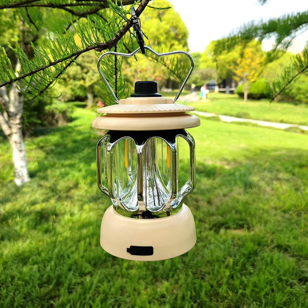 Linterna de camping LED para exteriores, lámpara de emergencia recargable por USB, lámpara portátil retro para recarga de carpas y camping