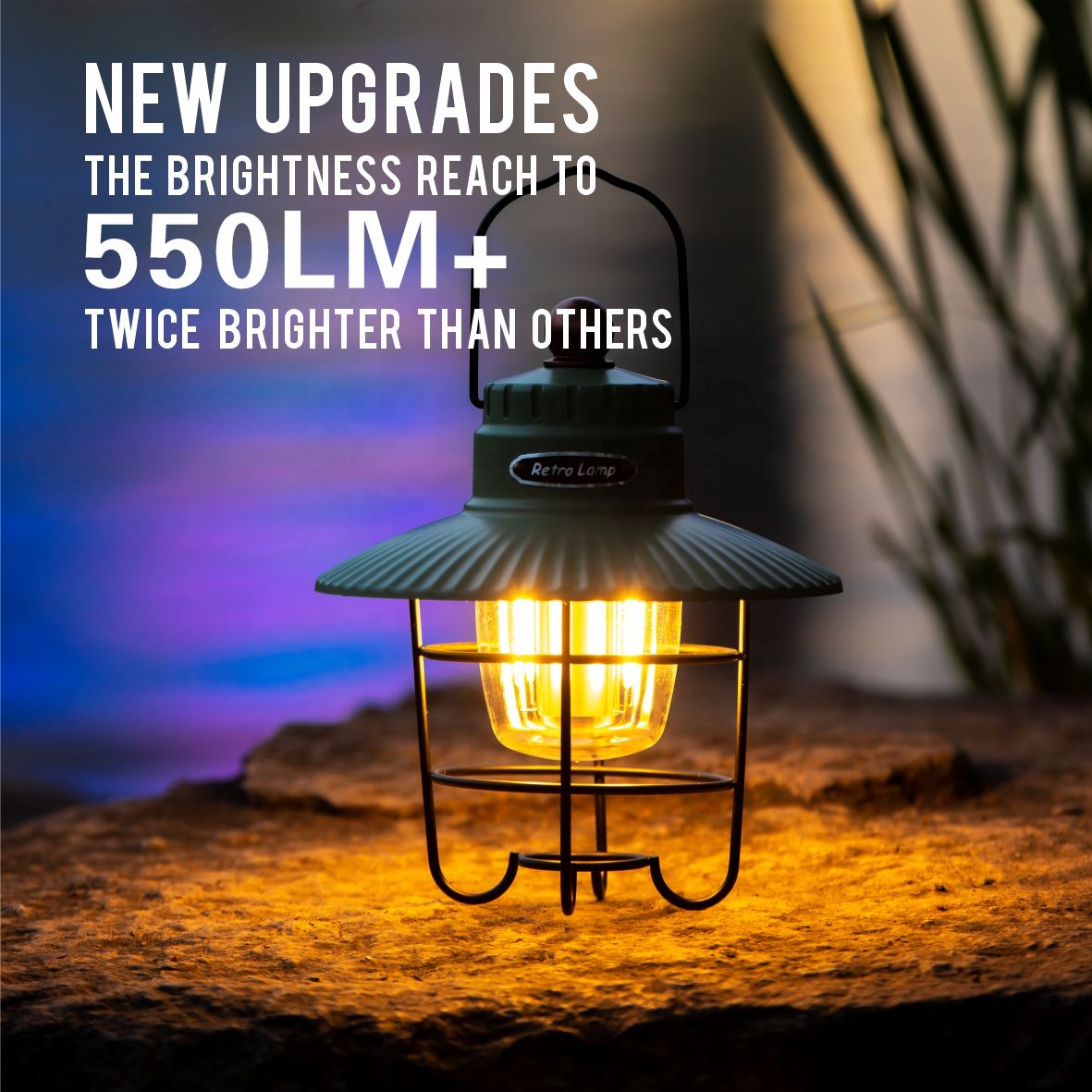 NUEVA COB con gancho para colgar, interruptor de atenuación, batería AA portátil, luz LED vintage para acampar, tienda de campaña al aire libre, linterna retro