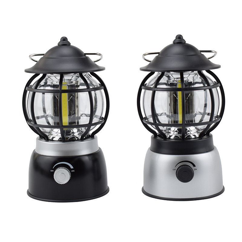 Lámpara de camping LED retro con interruptor de atenuación COB brillante con gancho y batería 3AA, lámpara de camping vintage para exteriores