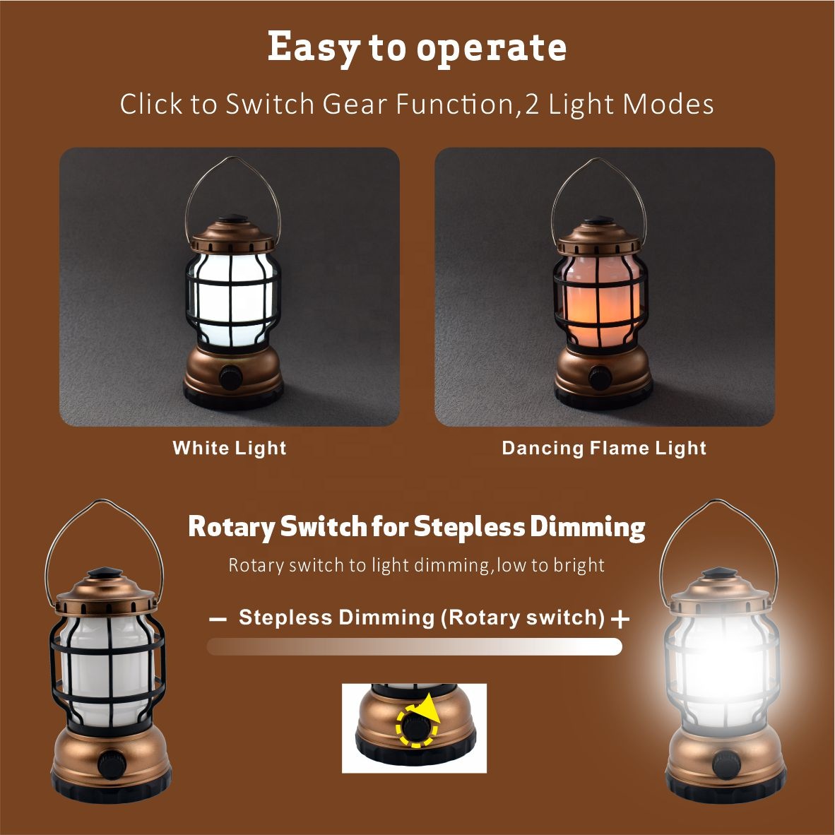 Linterna de camping plegable LED para exteriores, resistente al agua, de queroseno retro, recargable, para emergencias, con cuerpo USB y LED
