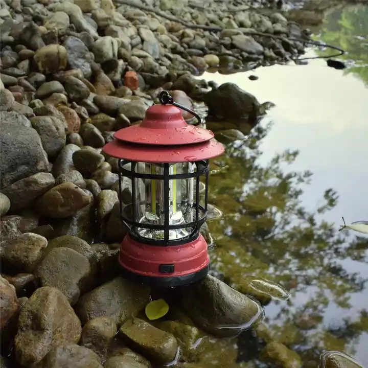 Linterna retro para tienda de campaña al aire libre con luz LED vintage y batería AA