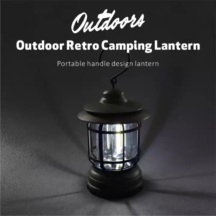 Linterna retro para tienda de campaña al aire libre con luz LED vintage y batería AA