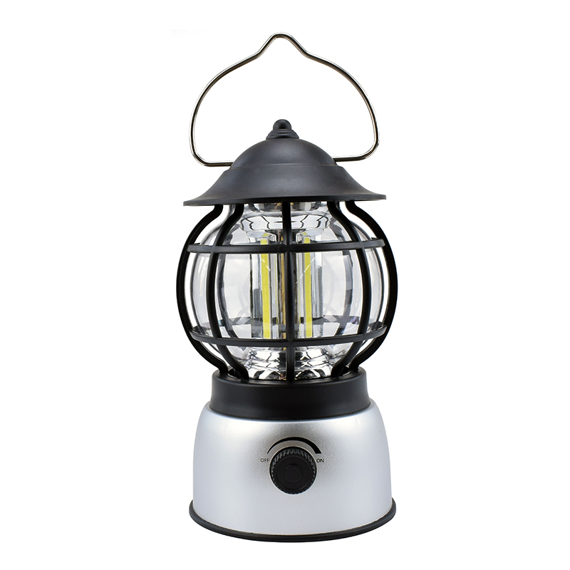 Lámpara de camping LED retro con interruptor de atenuación COB brillante con gancho y batería 3AA, lámpara de camping vintage para exteriores