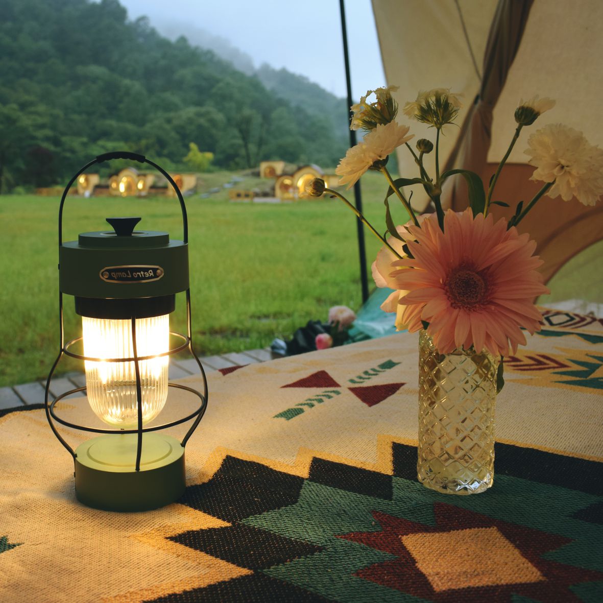 Lámpara de camping retro estilo ferrocarril, elegante, vintage, recargable, portátil, para exteriores, color blanco