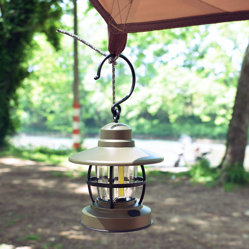 NUEVA COB con gancho para colgar, interruptor de atenuación, batería AA portátil, luz LED vintage para acampar, tienda de campaña al aire libre, linterna retro
