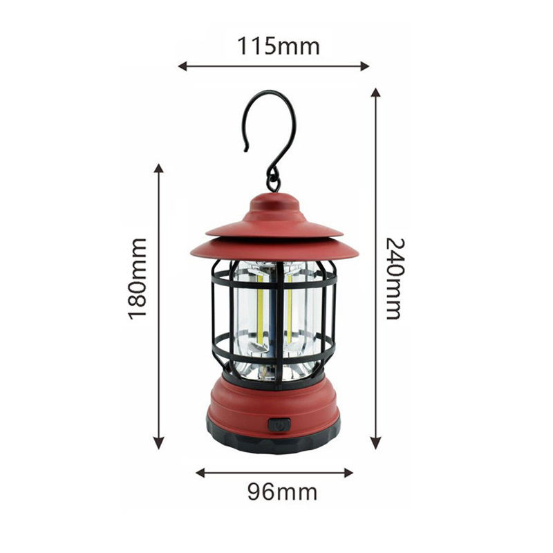 Linterna retro para tienda de campaña al aire libre con luz LED vintage y batería AA