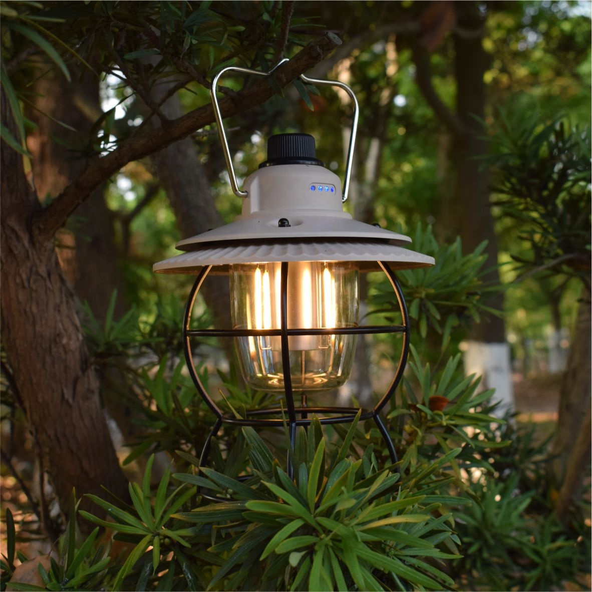 Lámpara de campamento portátil, lámpara vintage, recargable por USB, resistente al agua, retro, LED, para exteriores, para acampar