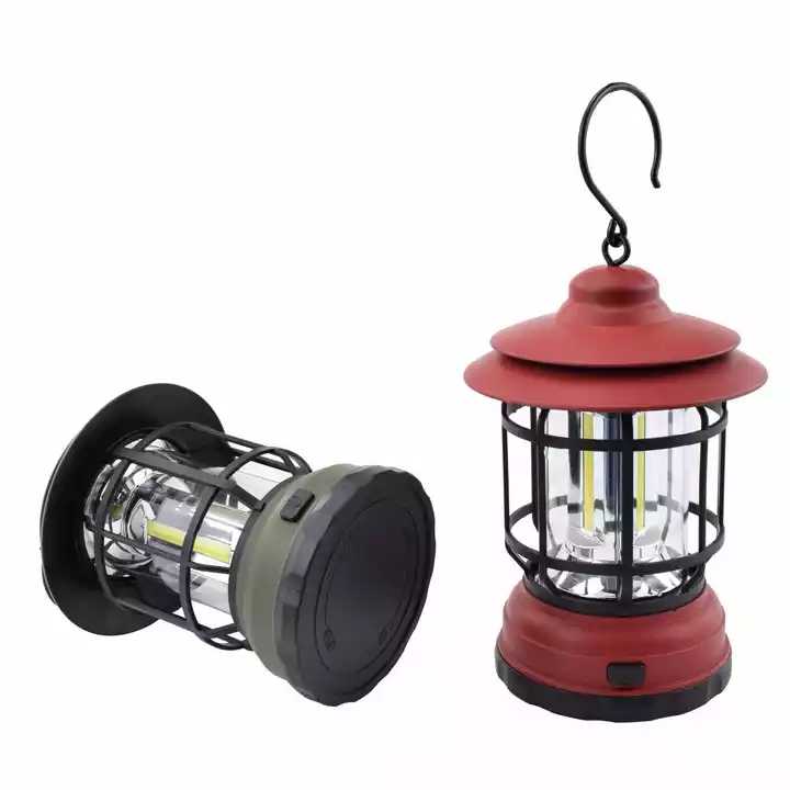 Linterna retro para tienda de campaña al aire libre con luz LED vintage y batería AA