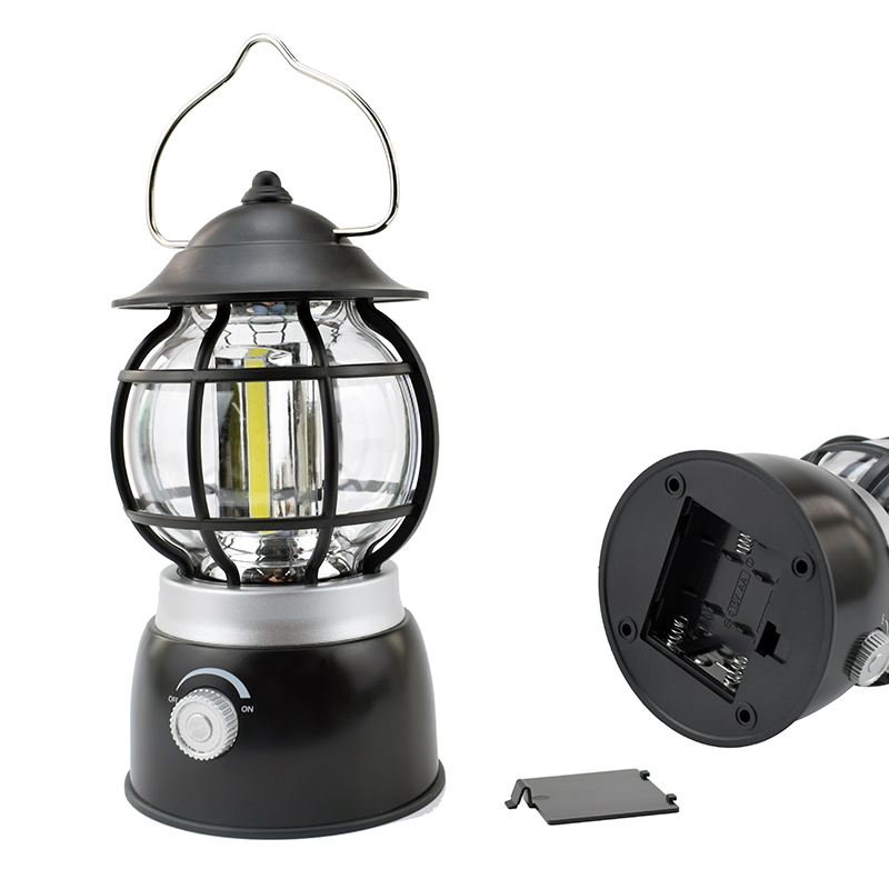 Lámpara de camping LED retro con interruptor de atenuación COB brillante con gancho y batería 3AA, lámpara de camping vintage para exteriores