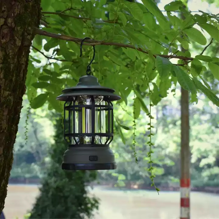 Linterna retro para tienda de campaña al aire libre con luz LED vintage y batería AA