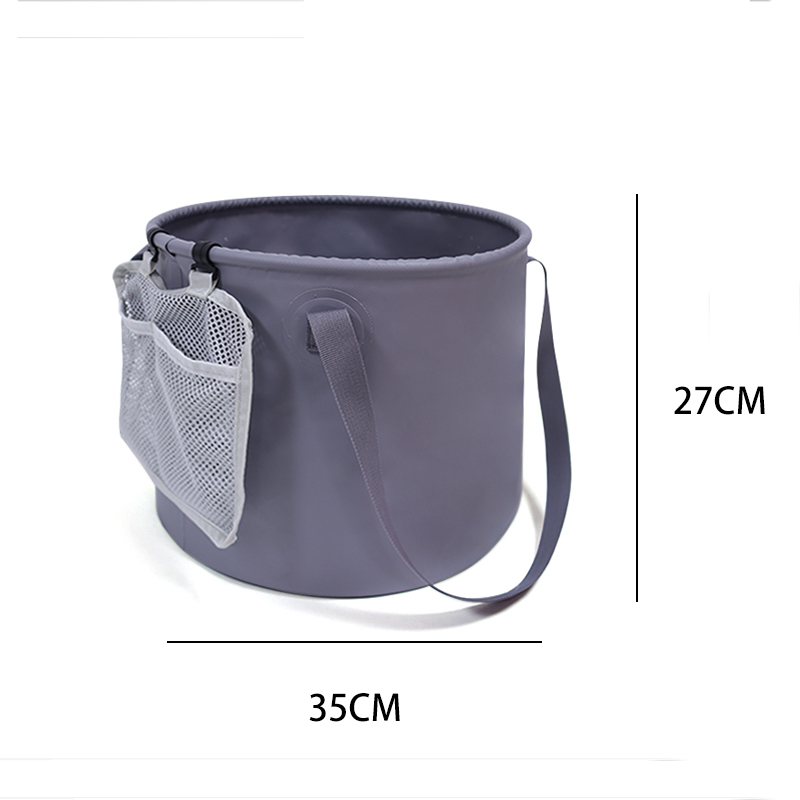 Cubo de agua plegable de PVC para pesca y lavado al aire libre con bolsa de cuerda para acampar, pescar y lavar