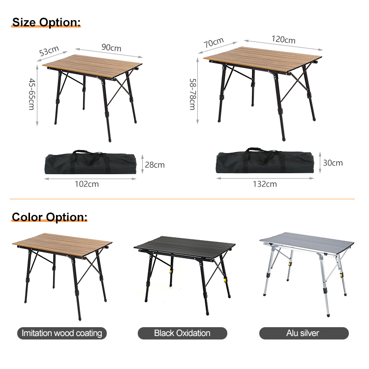 Mesa de camping plegable portátil | Altura ajustable, ultraligera, plegable