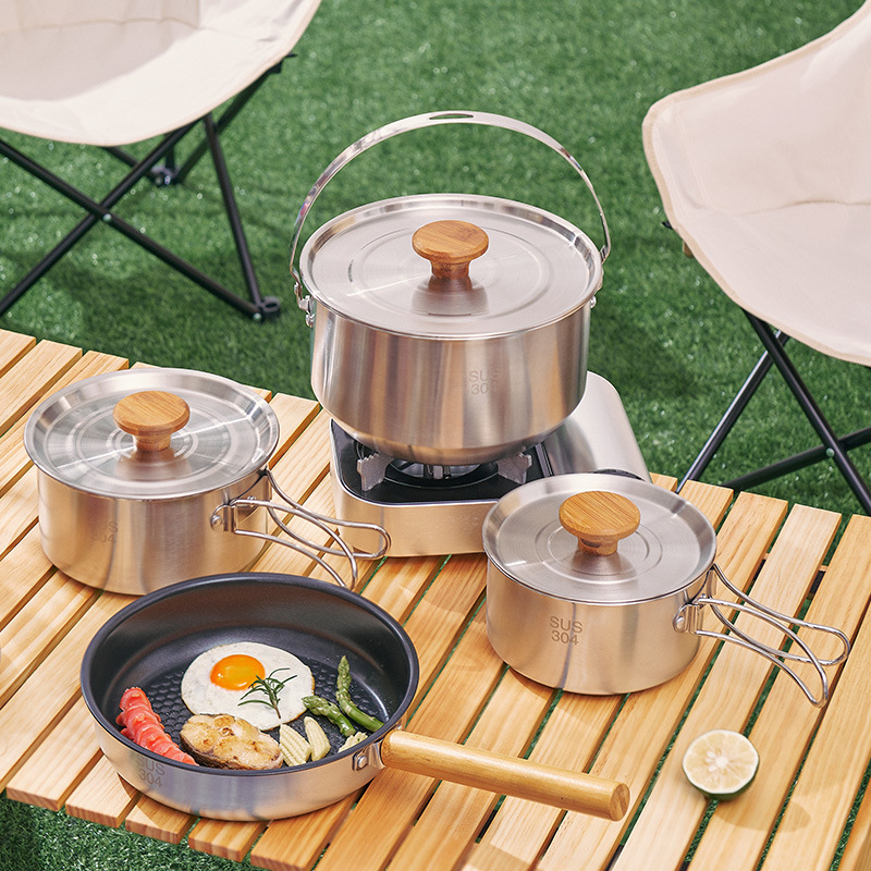 Juego de utensilios de cocina para acampar de acero inoxidable 304