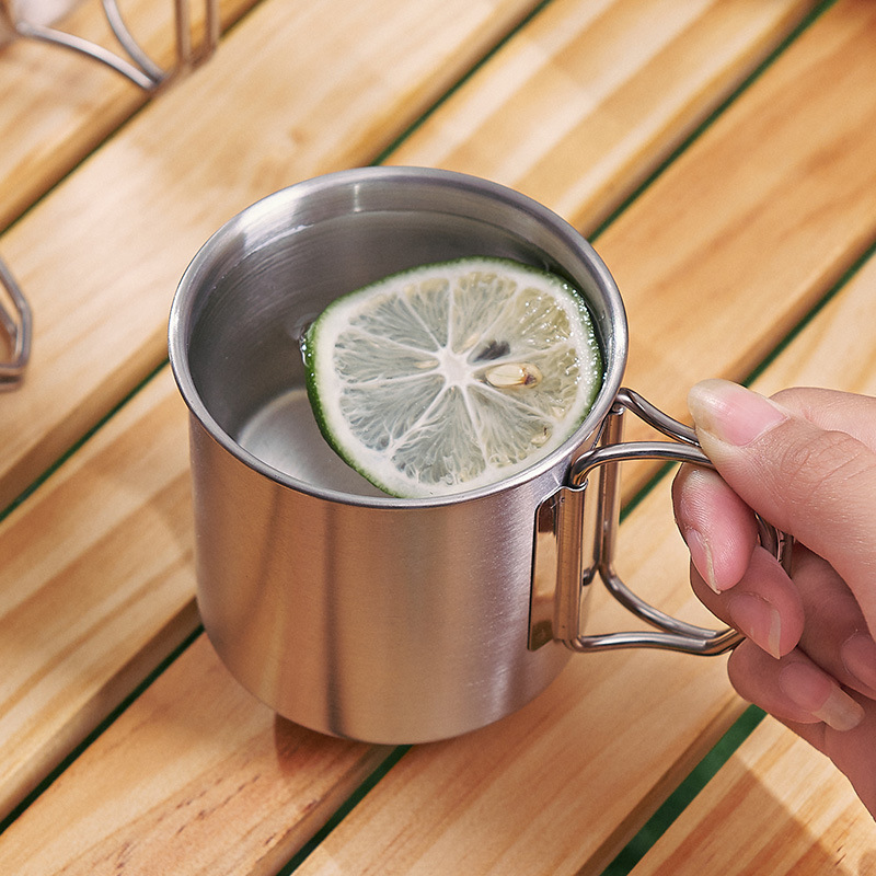 Vaso de agua plegable de acero inoxidable de 260-660 ml para llevar en el exterior, para acampar y picnic
