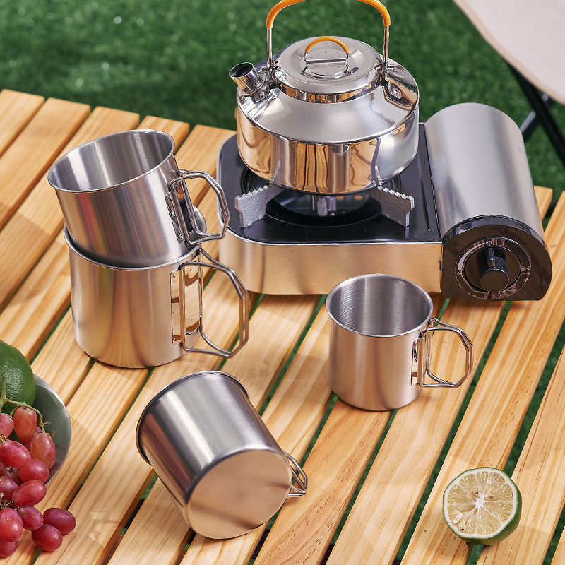 Vaso de agua plegable de acero inoxidable de 260-660 ml para llevar en el exterior, para acampar y picnic