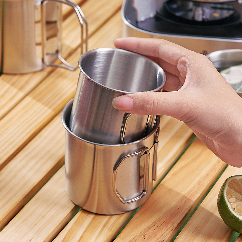 Vaso de agua plegable de acero inoxidable de 260-660 ml para llevar en el exterior, para acampar y picnic