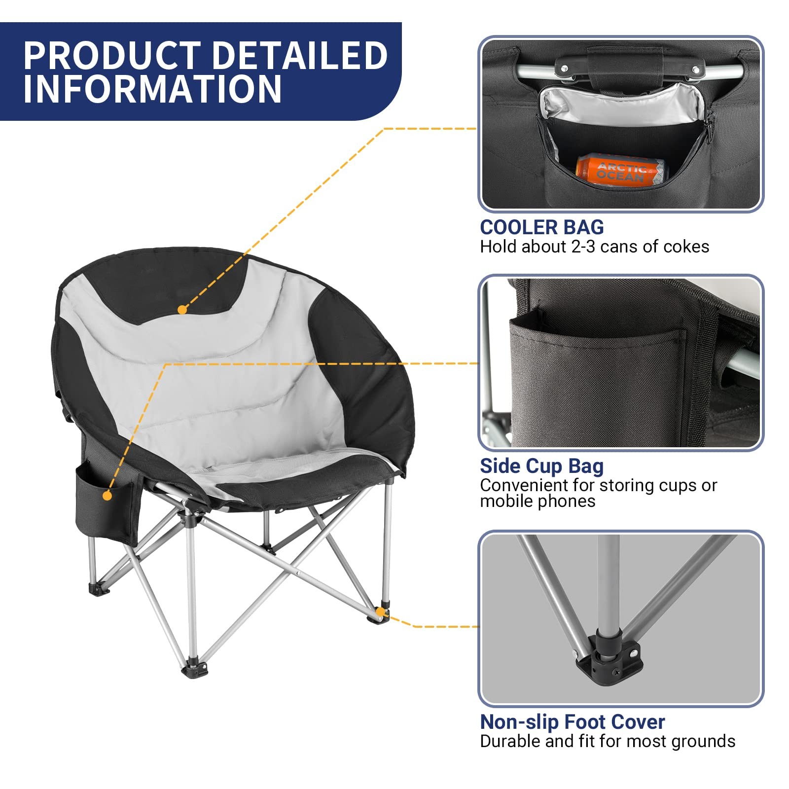 Silla de playa para acampar de gran tamaño y gruesa