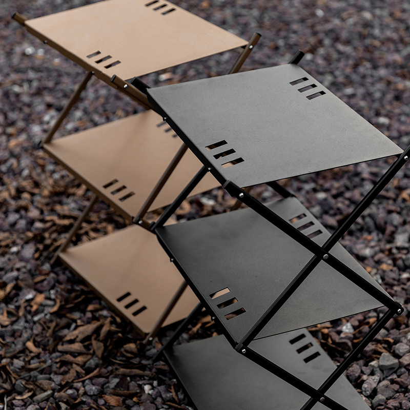 Estante y mesa plegables de aluminio para acampar de 3 capas