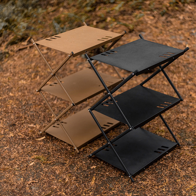 Estante y mesa plegables de aluminio para acampar de 3 capas