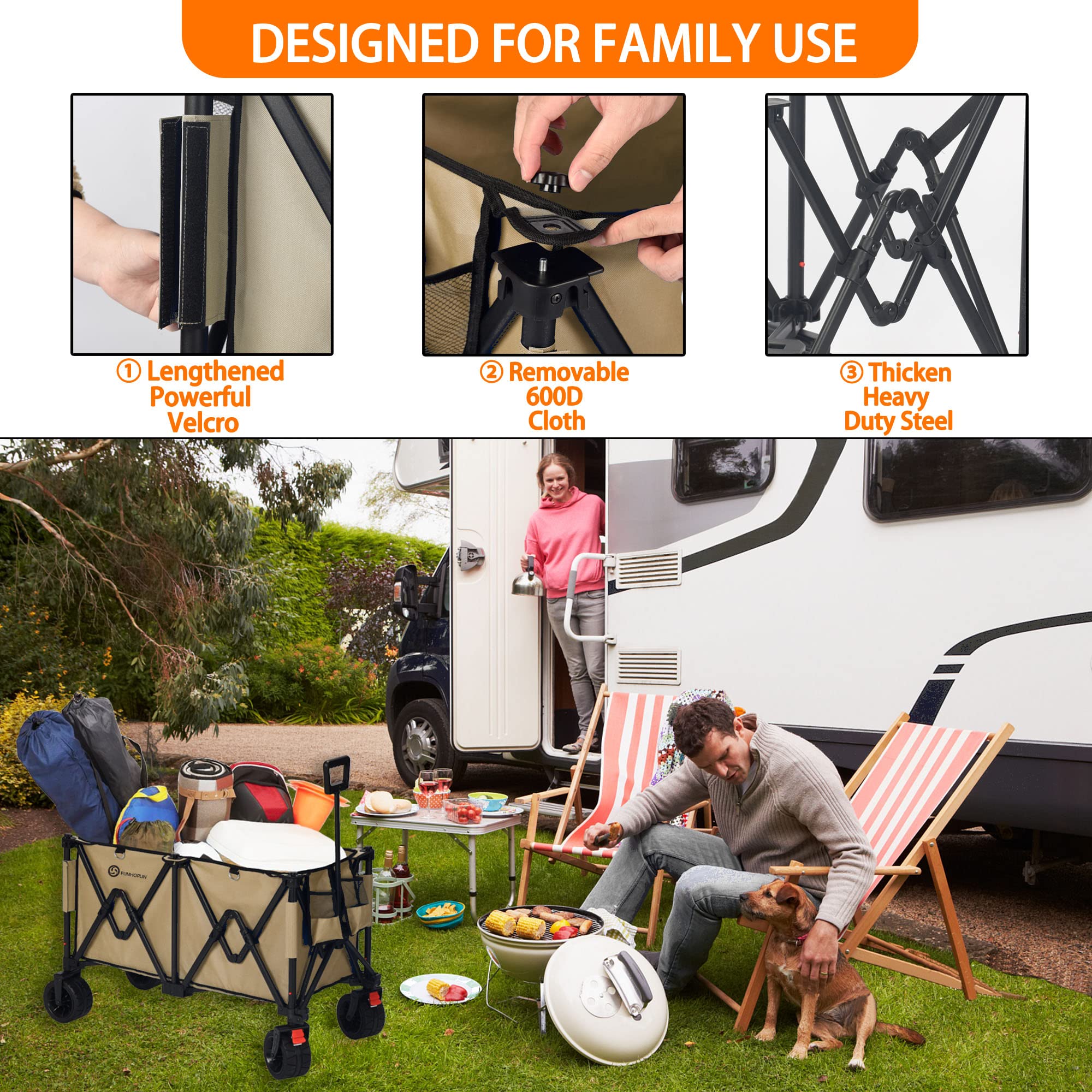 Carro para acampar, playa y jardín, de 250 l: ruedas grandes, plegable, gran capacidad, resistente
