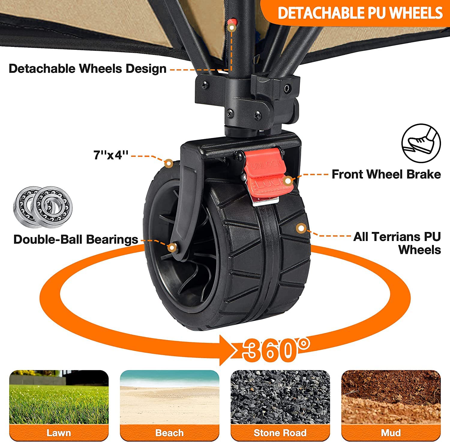 Carro para acampar, playa y jardín, de 250 l: ruedas grandes, plegable, gran capacidad, resistente