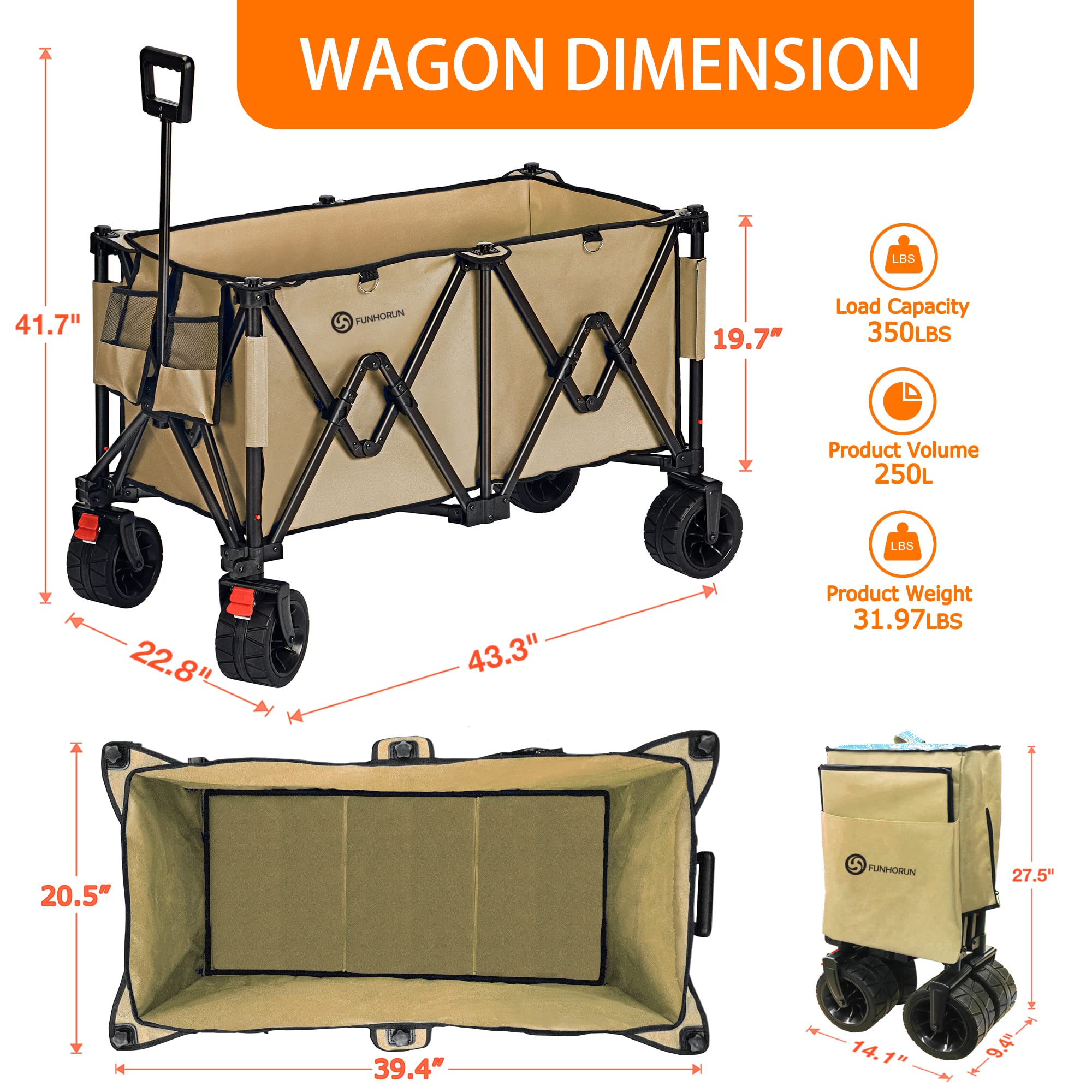 Carro para acampar, playa y jardín, de 250 l: ruedas grandes, plegable, gran capacidad, resistente