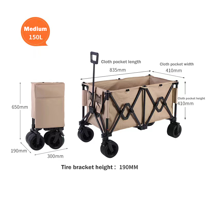 Carrito plegable para acampar al aire libre, jardín, parque, 150 l/200 l