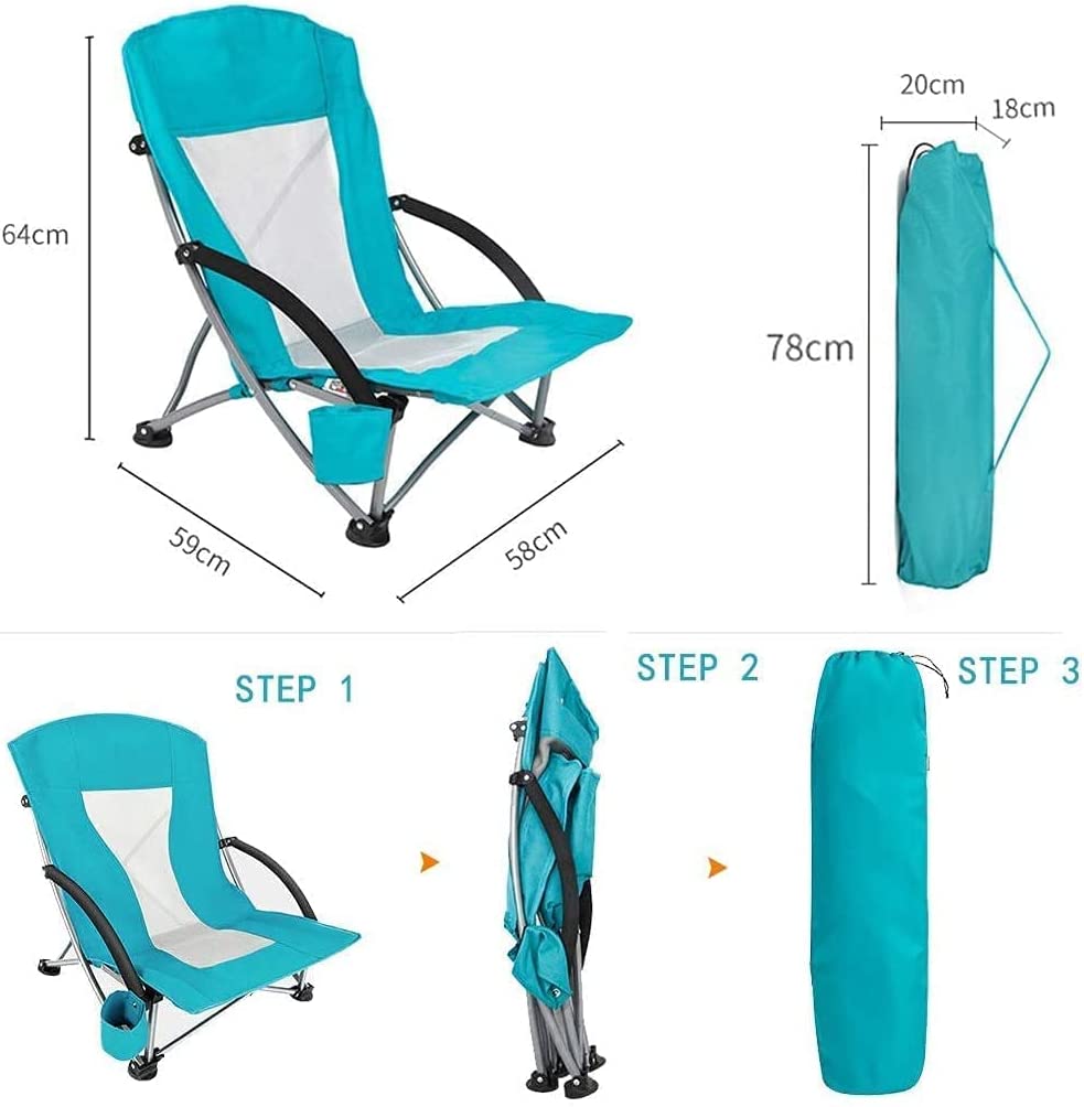 Silla de camping ligera, plegable y baja para playa