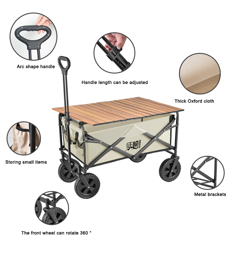 Carro de camping plegable de 80 l con ruedas de PU de 5" para jardín y playa