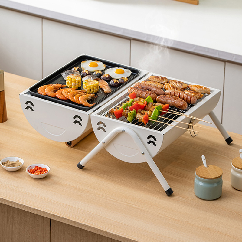 Parrilla de carbón portátil de doble barril para barbacoas al aire libre