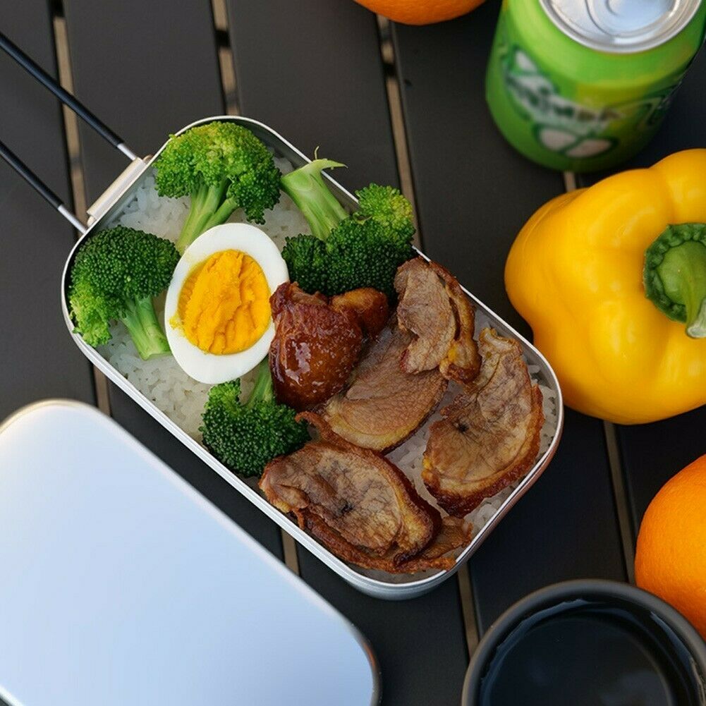 Caja de almacenamiento de alimentos de aluminio para acampar de 0.8 l/1 l