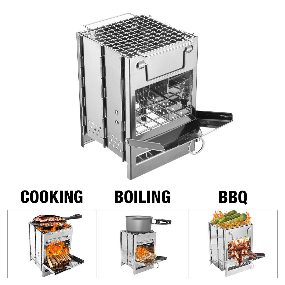Horno portátil de leña con bandeja de acero inoxidable