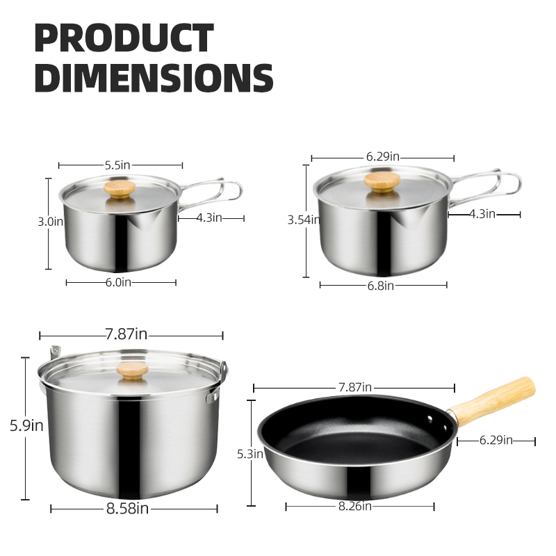 Juego de utensilios de cocina para acampar de acero inoxidable 304