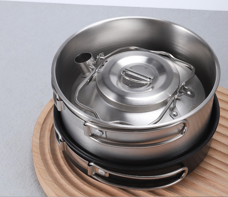 Juegos de utensilios de cocina ultraligeros de acero inoxidable para acampar al aire libre
