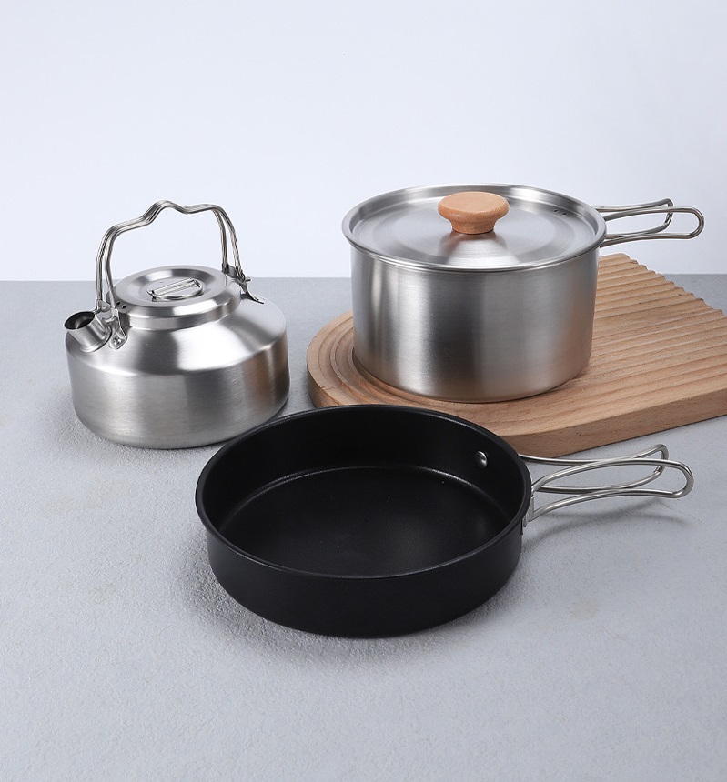 Juegos de utensilios de cocina ultraligeros de acero inoxidable para acampar al aire libre