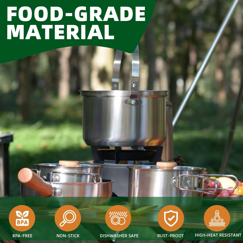 Juego de utensilios de cocina para acampar de acero inoxidable 304