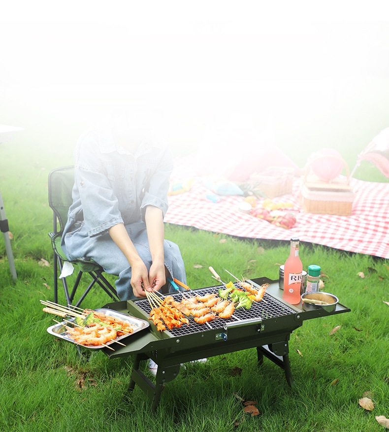 Parrilla de carbón para barbacoa sin humo, parrilla de barbacoa plegable, herramientas de barbacoa de carbón para exteriores para el hogar