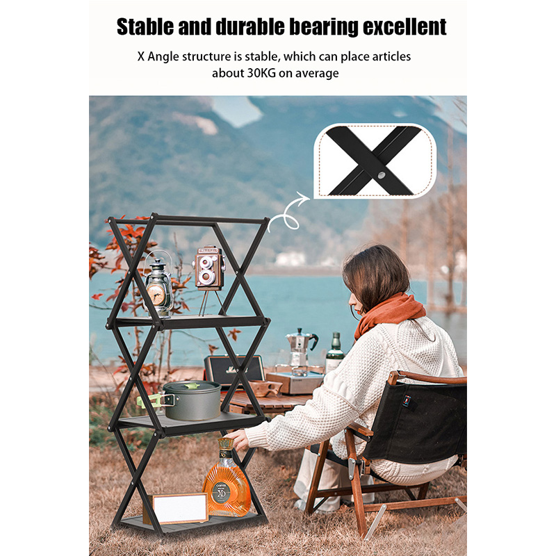 Estante plegable para acampar y mesa de picnic 2 en 1: estante de almacenamiento de escritorio