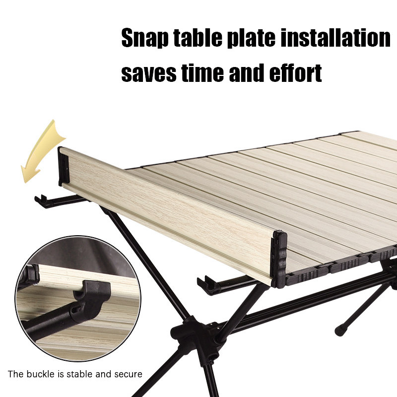 Mesa de camping plegable de aluminio portátil ultraligera: altura ajustable, tablero enrollable