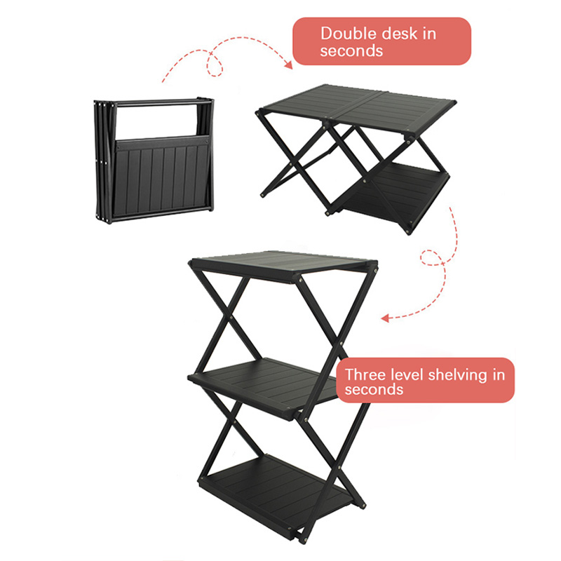 Estante plegable para acampar y mesa de picnic 2 en 1: estante de almacenamiento de escritorio