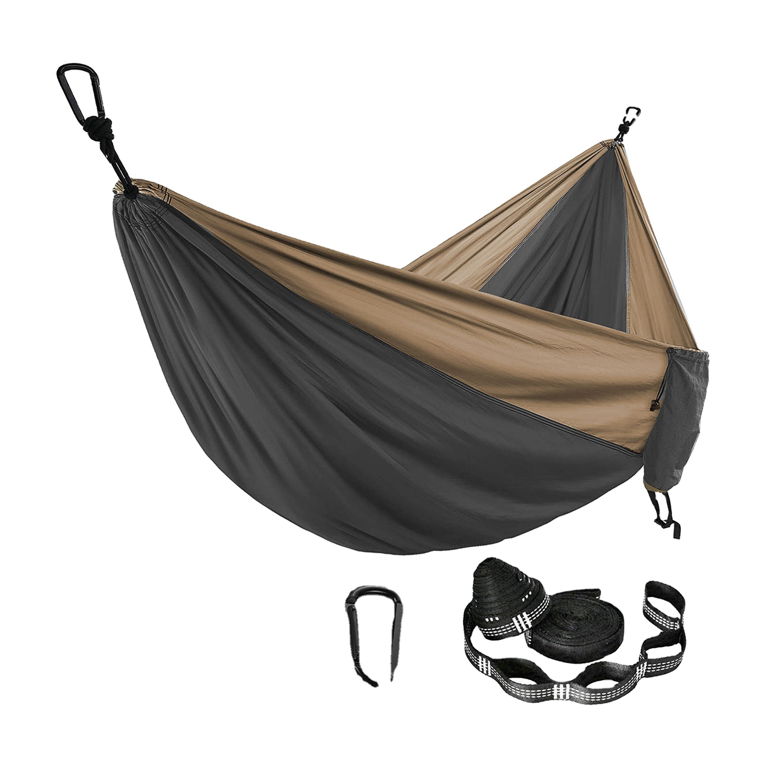 Hamaca extragrande para dos personas con correas y mosquetón negro