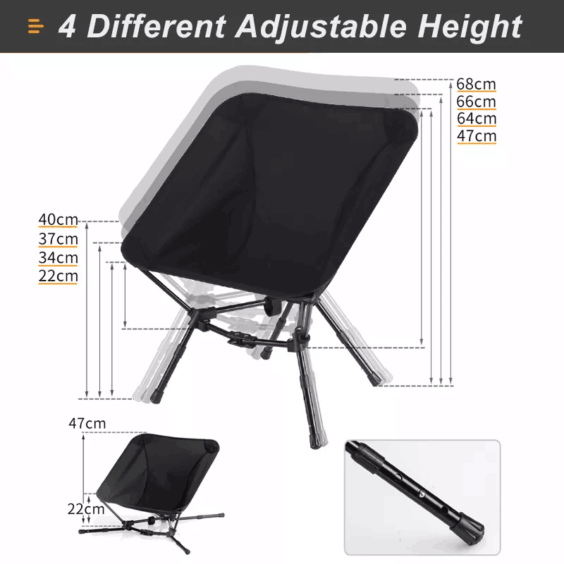 Silla de camping de aluminio con 4 alturas ajustables, soporte triangular, ultraligera y portátil