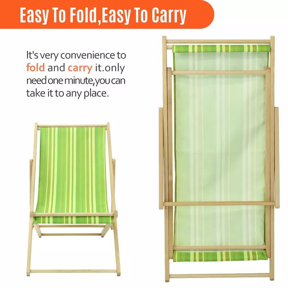 Sillón reclinable plegable de madera para playa, patio y camping