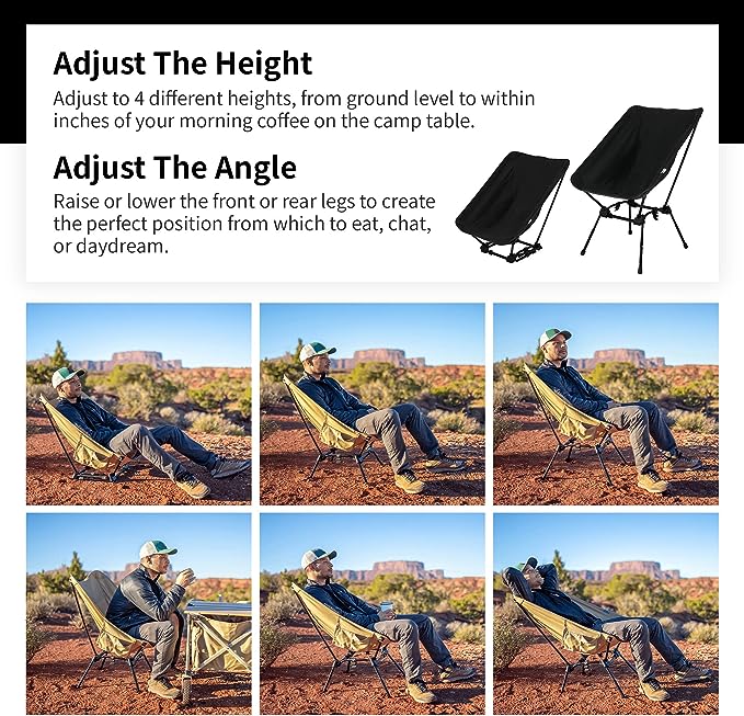 Silla de camping plegable de aluminio ajustable con 3 marchas