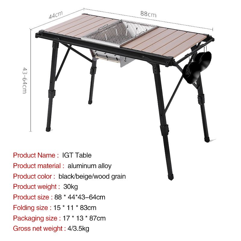 Mesa plegable de aluminio para parrilla de barbacoa, altura ajustable, portátil, ligera, 2023