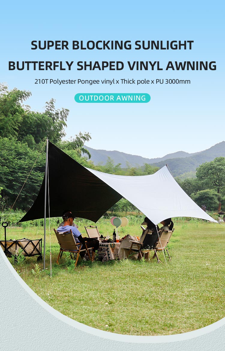 Toldo de vinilo para acampar con forma de mariposa: refugio para carpa impermeable con protección solar UPF 50