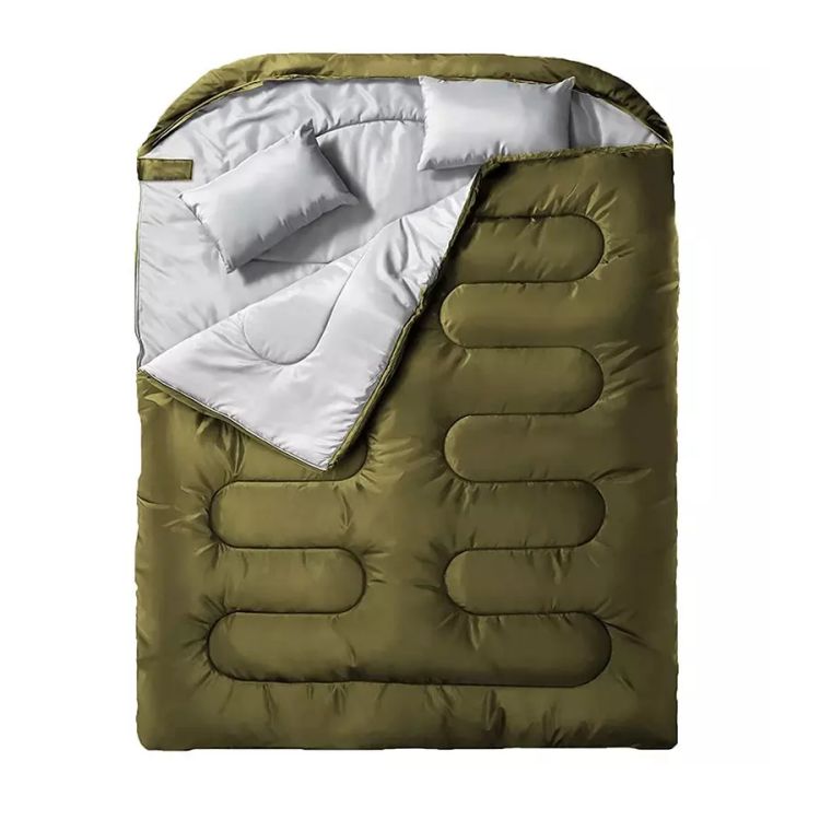 Saco de dormir impermeable para acampar para 2 personas con 2 almohadas