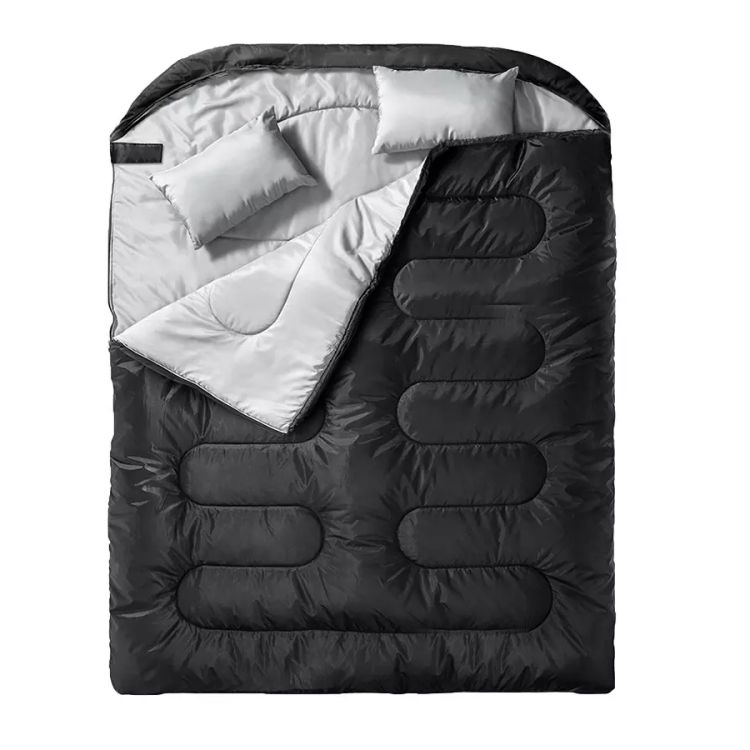 Saco de dormir impermeable para acampar para 2 personas con 2 almohadas